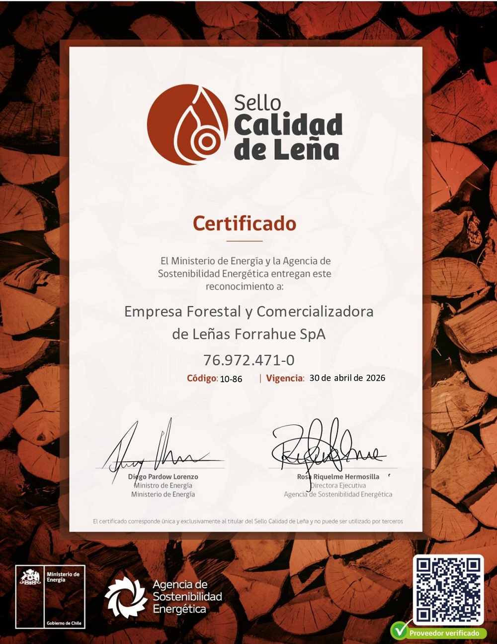 certificado leña seca de calidad osorno 2023